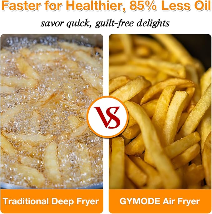 GYMODE 4.7QT Glass Air Fryer, 360° Viewable Glass Air Fryer Non Toxic, 6-IN-1 Preset Cook Modes, Digital Display, Adjustable Temp 100F - 400F, Nonstick, Dishwasher Safe, White