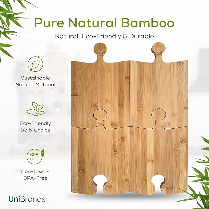 UniBrands 4pcs Bamboo Cutting Board Set with Stand | Natural Eco-Friendly Cutting Boards for Kitchen, Charcuterie Boards, Wooden Chopping Boards, Serving Tray, Wood Cutting Boards | Cocina