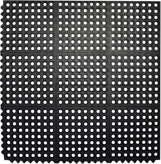 Envelor Interlocking Rubber Floor Mat Restaurant Kitchen Mat Commercial Entrance Door Mat Durable Non-Slip Bar Mat Utility Drainage Mat Indoor Outdoor Wet Areas 3' x 3' - Pack of 4