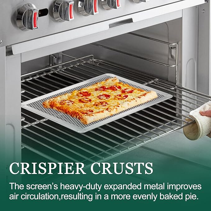 SHANGPEIXUAN Pizza Screen 8 x 12 Inch 2 Pack Rectangular Aluminum Pizza Pan Restaurant-Grade Flatbread Screen Pizza Crisper Pan,Oven-Safe