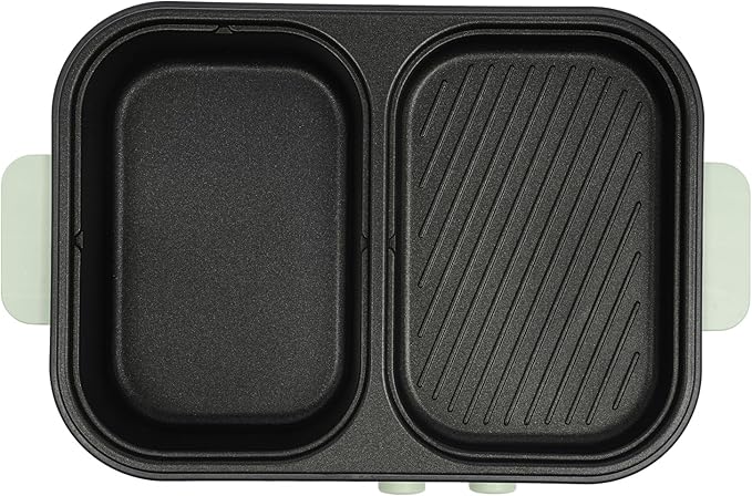 Electric Hot Pot with Grill, 2-in-1 Indoor Non-stick Shabu Shabu & Korean BBQ Cooker with Dual Temp Control & Overheating Protection, Portable for Noodles, Steaks for 1-3 People (Green)