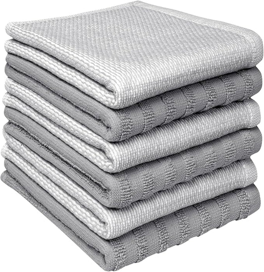 Bumble Premium Dish Cloths 13"x13" (6 Pack) | 100% Natural Ring Spun Cotton | 400 GSM | Highly Absorbent & Soft |Yarn Dyed & Solid Dyed Terry Dish Cloth Set - Grey