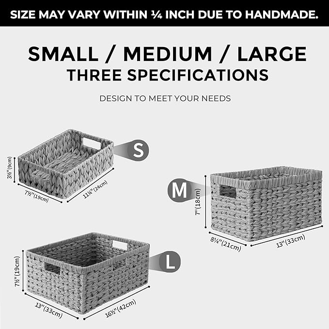 GRANNY SAYS Large Wicker Basket for Storage, Waterproof Baskets for Shelves, Storage Baskets with Handles, Grey Basket for Storage, 1-Pack
