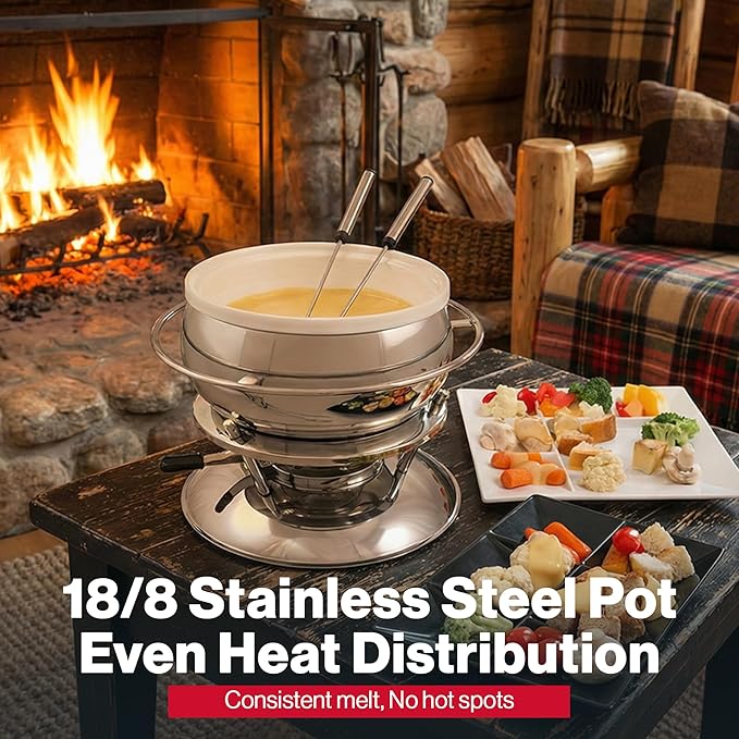 Swissmar Zuri 11-Piece Stainless Steel 3-in-1 Fondue Set - Ideal for Melting Cheese, Chocolate, Butter, & More - Perfect for Kitchen Collection & Wedding Gift Giving, 2.25 Quarts / 2.2 Liter