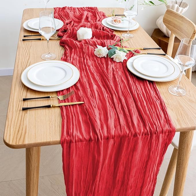 Wokceer Cheesecloth Table Runner 4Pack 10FT Red Christmas Boho Gauze Fall Thanksgiving Cheese Cloth Table Runner for Party Easter Rustic Sheer Table Runners for Baby Bridal Shower Wedding Table