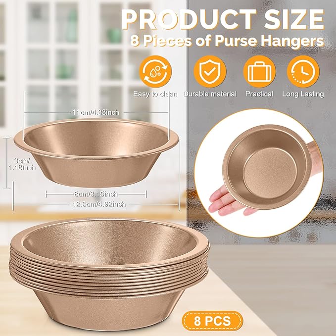 Gandeer 8 Pcs mini pie tins Pie Pan Dish for Baking Carbon Steel Pizza Nonstick Plate Bakeware Set Oven Air Fryer Cake Bread Meat(4 Inch,Champagne)