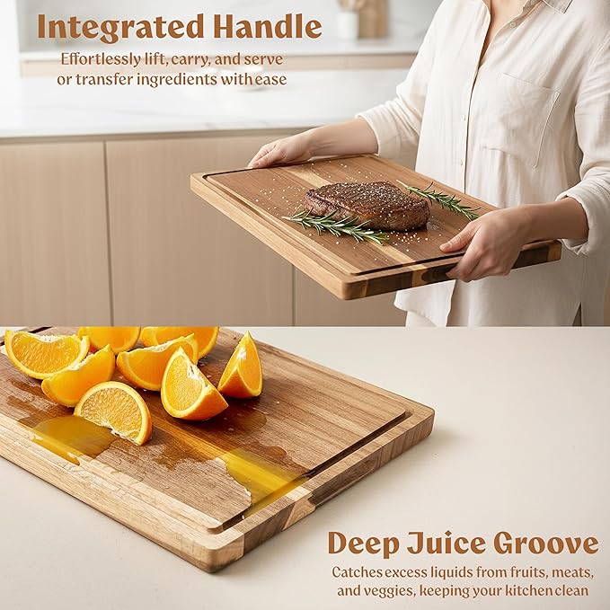 Acacia Wood XL Cutting Board for Kitchen, Large Cutting Board 17.1 × 12.8 - Wooden Chopping Boards with Juice Groove, Non-Toxic, Knife-Friendly & Durable – Housewarming Gift, Charcuterie & Meal Prep
