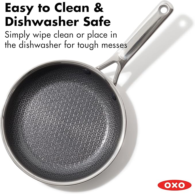 OXO Hybrid 12” Nonstick Stainless Steel Frying Pan, PFAS-Free Ceramic Skillet, Fusion Boost Tech for Powerful Searing, Induction & All Cooktop Compatible, Dishwasher Safe, Mirror Polished Tri-Ply