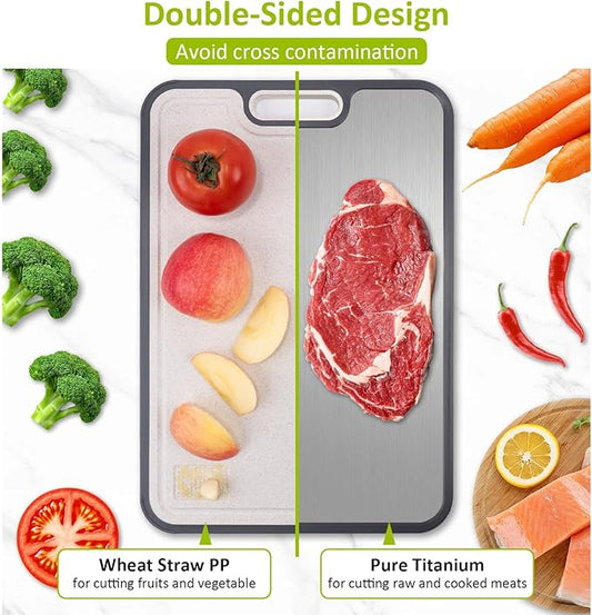 Titanium Cutting Board for Kitchen,Cutting Board Double Sided Food Grade, Pure Titanium and Wheat Straw PP,Chopping Board for Meat/Vegetables, Easy to Clean Large Size 16”×11”