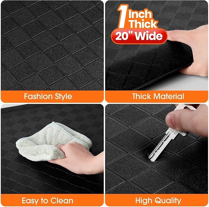 StepRite 1” Thick Kitchen Mats for Floor, Anti Fatigue Kitchen Rugs, Non-Slip,Heavy Duty Waterproof Kitchen Rug, Standing Desk Mat, Gifts for Friends, Family, Home, Kitchen, Office (32" x 20", Black)