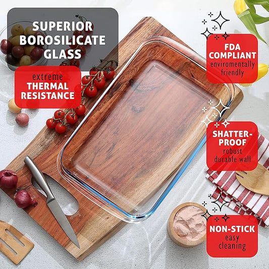 EATEX 7 Pack Glass Food Storage Containers with Lids, Baking Pans Set, Glass Baking Dishes for Oven | 3 Bread Pans for Bread Baking | 4 Casserole Dish Lasagna Pans, Oven Microwave Freezer Safe