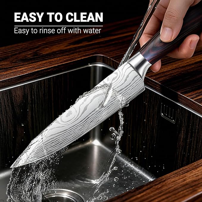 Chef Knife 8 Inch Kitchen Knife - Ultra Sharp High-Carbon Steel Chefs Knife, Professional Cooking Knives with Ergonomic Wood Handle & Gift Box
