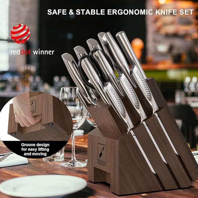 imarku Knife Set, 16PCS High Carbon Stainless Steel Kitchen Knife Sets with Block Ultra Sharp Knife Block Set, Japanese Knife Set with Dotted Non-slip Ergonomic Handle, Dark Brown, Best gifts
