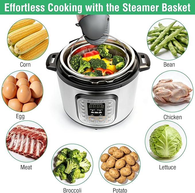 Steamer Basket for Instant Pot, Stainless Steel Vegetable Steamer Basket insert for 6 qt or 8 quart, Instant Pot Accessories, Stainless Steel Strainer Insert with Silicone Glove, Metal Egg Basket
