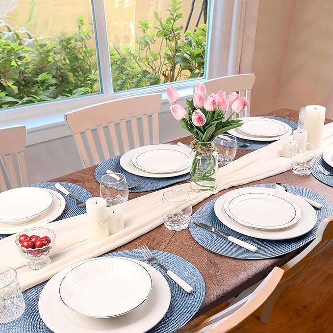AHHFSMEI Placemats Set of 4 for Dining Table Washable Woven Non-Slip 18x12 inches Placemat Heat-Resistant Durable Table Mats for Dining Table Easy to Clean(Light Blue 4)
