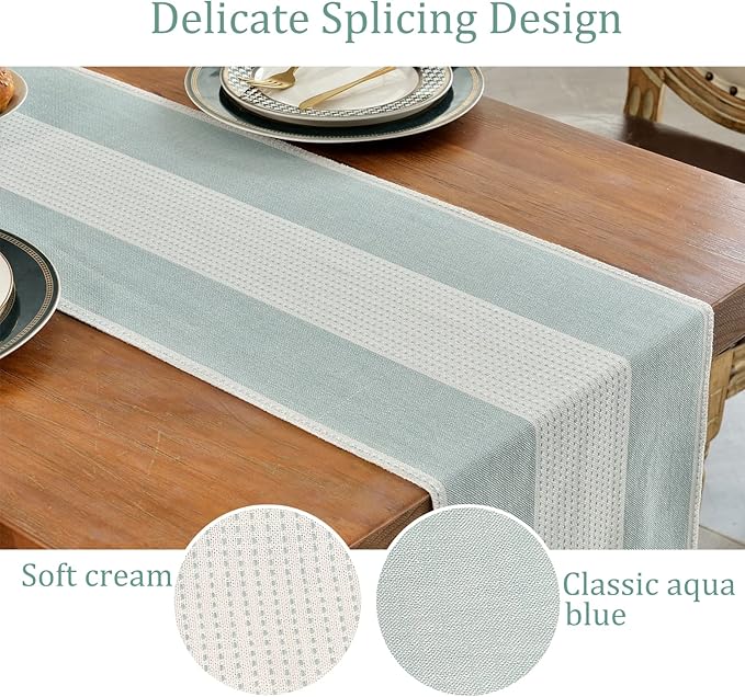 Wracra Linen Table Runner, Farmhouse Macrame Table Runners 60 Inches Long for Dining Table Decor, Wedding, Party and Dresser Decor (Aqua Blue,60")