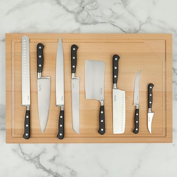 Martha Stewart Carverton 8" Bread Knife, High Carbon Stainless Steel Kitchen Knives w/Black Triple Riveted Handle