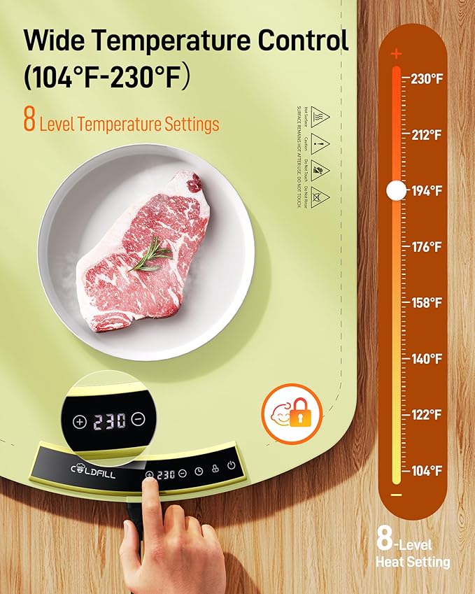 Warming Mat for Food, Electric Food Warming Mat with 8 Temp Level and 4H Timer, Silicone Chafing Dishes(24"x16"), Rollable & Portable Warming Trays for Buffets Party (Green)