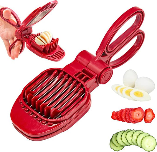Fruit Slicer, Strawberry, Banana, Kiwi Cutter, Egg Slicer for Hard Boiled Eggs, for Fruit Sausages, Cucumbers, Mushroom Cutter, Rapid & Safe Slicing Kitchen Gadgets (Red)