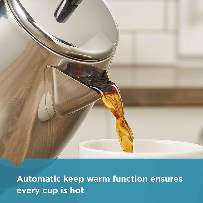 Farberware Electric Coffee Percolator, FCP240, Stainless Steel Basket, Automatic Keep Warm, No-Drip Spout, 4 Cup, Black/Silver