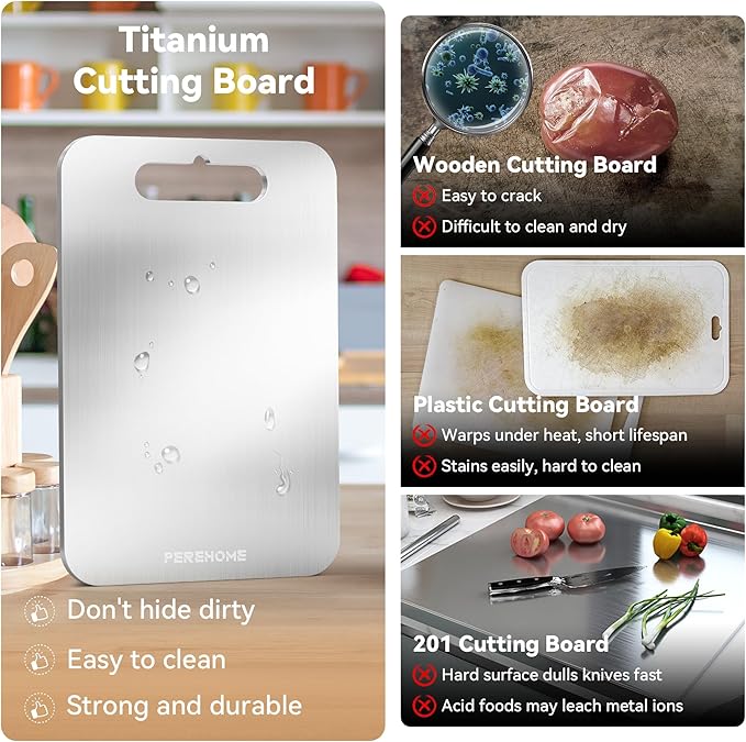 PEREHOME 3pcs Titanium Cutting Board for Kitchen, Cutting Board Double Sided Food Grade, Chopping Boards with Handle, Dishwasher Safe, Cutting Boards For Meats, Fruits, Vegetables, Christmas Gifts