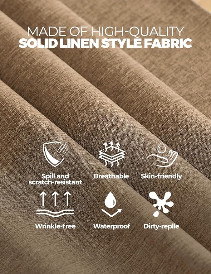Faux Linen Farmhouse Table Cloth 52"x70" for Rectangle Dining Table, Coffee Waterproof Outdoor Washable Cloth Fall Tablecloth for Rectangular Kitchen Outdoor Party Restaurant Patio Table