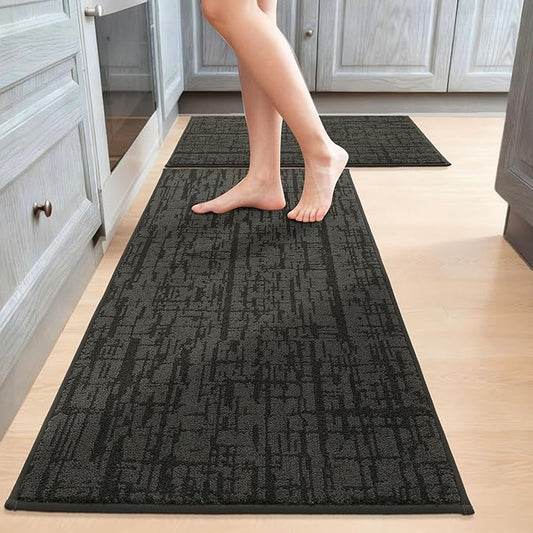 COSY HOMEER Kitchen Rugs 20"x32"+20"x48",Absorbent Soft Kitchen Mats for Floor,Non Slip Kitchen Runner Rug,Washable Kitchen Floor Mats for Sink Mat,Hallway,Laundry,Dark Grey