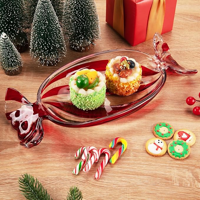 SHOWLOUE Glass Candy Platter, Christmas Platter Dish Serving Dessert Plates Christmas Dinnerware Tray Decorative Plates for Xmas Holiday Party Favor, Large