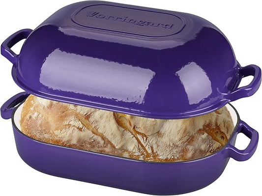 VORRINGARD Large Cast Iron Dutch Oven Dome Pot with Lid, Enameled Bread Oven, Bread Pan for Homemade Sourdough Bread Baking, 9QT, Purple