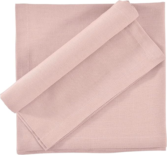 Fingercraft Cloth Napkins Set of 12, Cotton Linen Blend Napkins Cloth Washable Premium Quality Parties, Weddings, Mitered Dinner Napkin for Home Parties Christmas Thanksgiving 18x18 in Dusty Pink