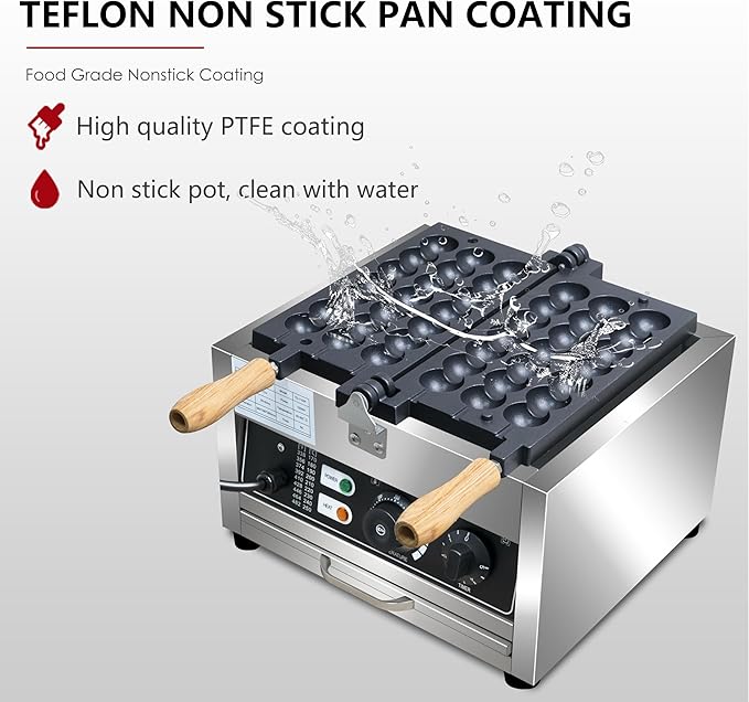 Commercial Waffle Skewer Maker1500W 3-Grid Nonstick Waffle Balls Maker Iron Ball Waffle Stainless Steel Belgium Waffle Ball Stick Maker for Restaurant, Snack Bar, Street Stall