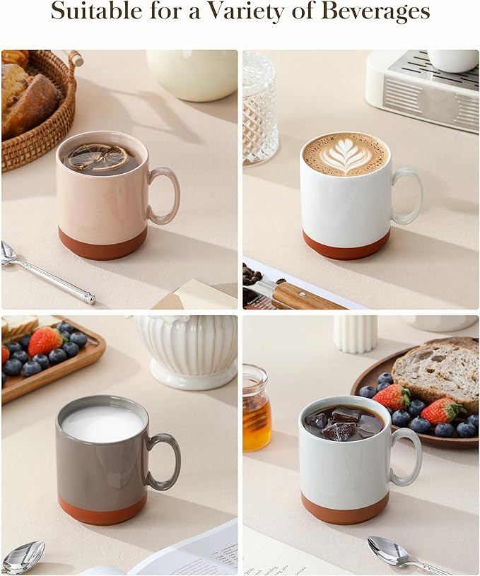 MALACASA 12oz Ceramic Coffee Mugs Set of 4, Stackable Coffee Cups with Straight-Sided Design, Mugs for Coffee, Latte, Tea, Hot Chocolate, Cappuccino and Cocoa, Microwave & Dishwasher Safe, Multicolor