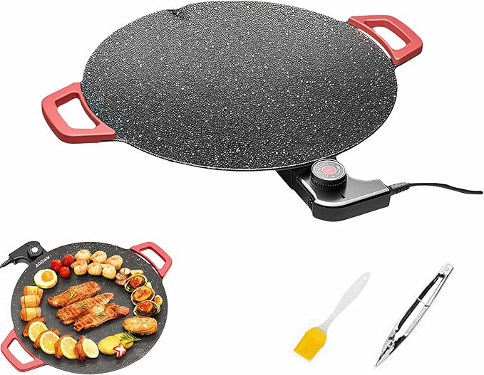 Non-Stick Electric Indoor Grill Pan, Multi-functional electric griddle Nonstick for Cooking Steaks, portable electric korean bbq grill, for Cooking Steaks, Pancakes & BBQ (black,36cm)