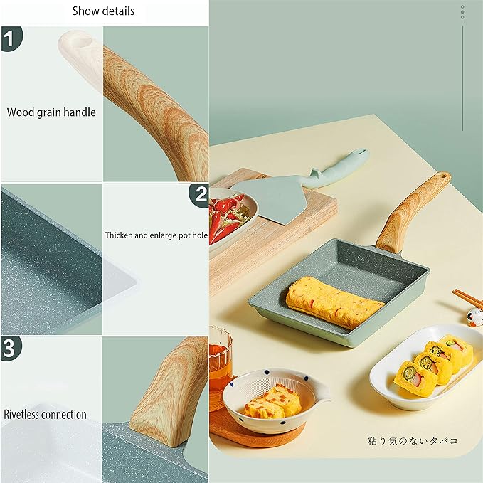 MIHUNTER Japanese Omelette Pan Nonstick Tamagoyaki Egg Pan,Retangle Small Frying Pan,with Silicone Spatula & Brush,Non-Stick Coating (PFOA Free) - 20 x 15cm