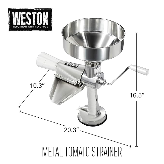 Weston Metal Tomato Strainer, 1 Gallon Hopper, Stainless Steel