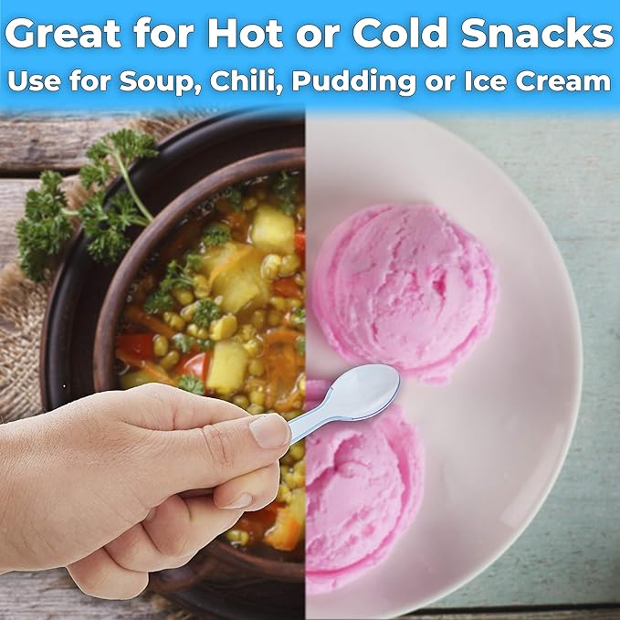Extra Sturdy, BPA Free 200ct Plastic Tasting Spoons. Disposable Mini Tasters for Sampling or Individual Portions of Ice Cream, and Appetizers. Great for Food Trucks, Parties and Events.