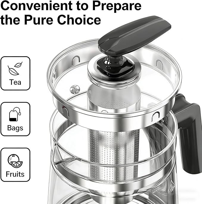 1200w Electric Kettle, 1.5L Borosilicate Glass tea kettle, Hot water kettle electric for Coffee or Tea, BPA Free, Auto Shut-Off, Stainless Steel, Fast Boil, Black