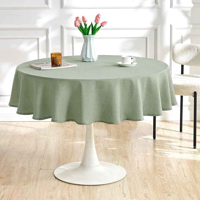 AUSSPVOCT 2 Pcs Textured Round Tablecloth 60 Inch for Dia 38’’ Tables - Waterproof Washable Wipeable Table Cloth Fabric Dining Table Cover for Birthday Party Farmhouse Outdoor Kitchen Tabletop Cover