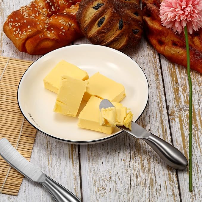 Mudder 8 Piece Stainless Steel Butter Knives, Cheese Spreaders for Cold Butter, Cream, Jam, Pastry, Dishwasher Safe Utensils, Cheese Knife for Kitchen, Restaurant Party, Wedding Housewarming