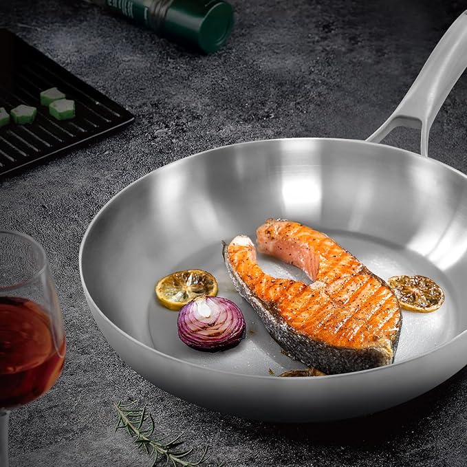 Buon EAT's good 5-Ply Stainless Steel Frying Pan 8 Inch Nonstick Skillet Pan with Lid, Induction Saute Pan for Cooking, Oven Safe Up to 800°F Compatible with All Stovetops