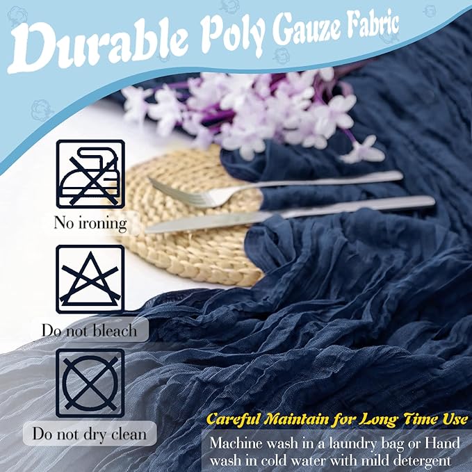 Navy Blue Cheesecloth Table Runner 6 Pack 35" Boho Gauze Runner 120 inches Long Runner Rustic Sheer Fabric Bulk for Baby Shower Wedding Bridal Birthday Party Table Decorations