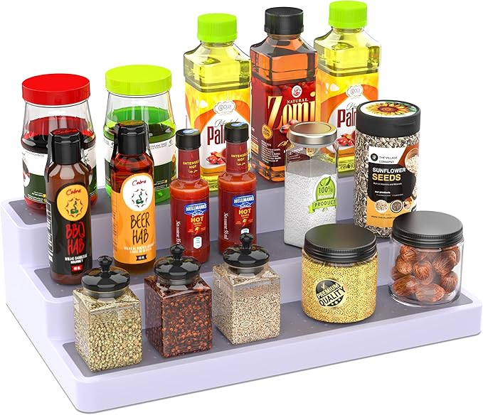 YAN & HIN 3pcs/set 3-Tier Spice Rack Organizer for Cabinet with Non-Skid Surface, Seasoning Racks, Shelf Organizers, Kitchen Spice Storage & Pantry Organization, 14 x 7 x 2.95 inches