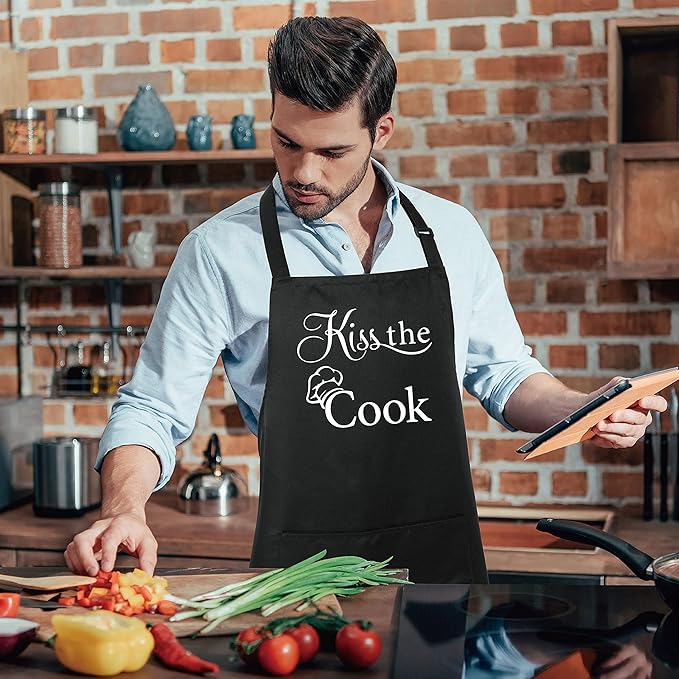 Xornis 100% Cotton Funny Apron with 2 Pockets for Men Women BBQ Grilling Adjustable Bib Black Aprons Gifts Cooking Kitchen