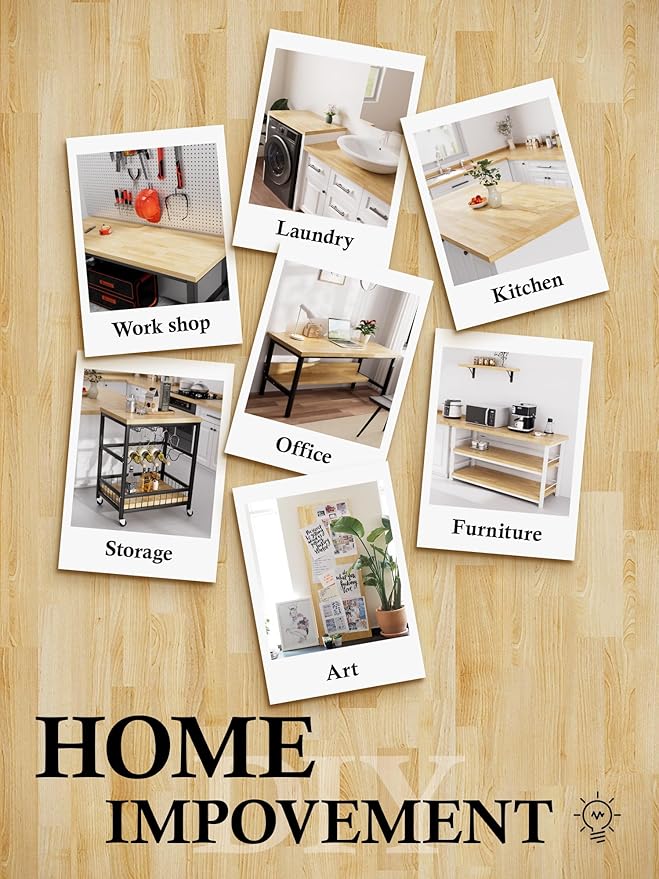 6FT Butcher Block Countertop Birch Solid Wood - 72" x 39" Kitchen Island Table Top Butcher Block Cutting Board for Living Dining Table Office Desk Workbench Washer Dryer Countertop Unfinished 1.5" Th