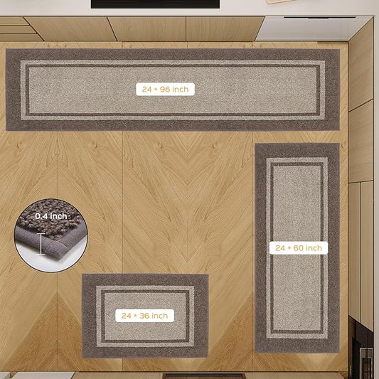 Kichen Rugs 24" x 96", Non-Slip Machine Washable Kitchen Runner Rugs Floor Mats, Absorbent Comfort Standing Mats for Kitchen, Sink, Laundry and Hallway, Beige & Grayish Brown