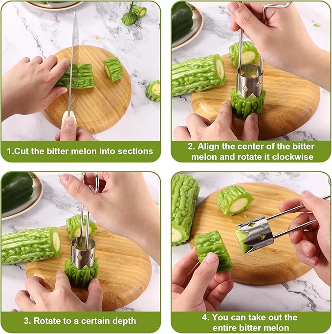 Red Bell Pepper Corer, Multi-Function Fruit & Vegetable Stem Remover Tool and Peeler Stainless Steel Top Kitchen Cooking Gadget for Tomato Carrot Apple Pear Pineapple