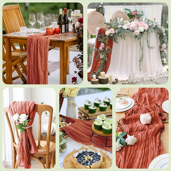 Wokceer Cheesecloth Table Runner Fall 3Pack 10FT Terracotta Cheese Cloth Table Runner Boho Gauze for Party Thanksgiving Long Rustic Sheer Runners for Baby Bridal Shower Wedding Easter