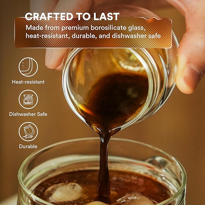 ovalware Espresso Pouring Glass Set of 2 | Double-Wall 2.7oz/80ml Shot Measuring Cup | Heat Protective Comfort | Oval Measurement Dots for Ristretto and Espresso | Drip-Free Precision Spout
