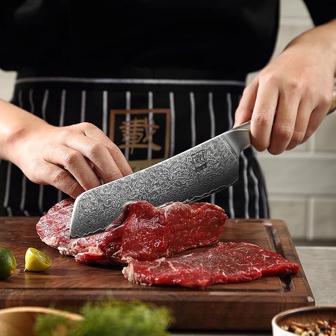 zayiko Jun Damascus Kitchen Knife Set – 3-Piece Professional Chef Knife Collection | 67-Layer VG10 Core Steel | Maple Wood Handles | Chef, Carving & Utility Knives in Wooden Gift Box