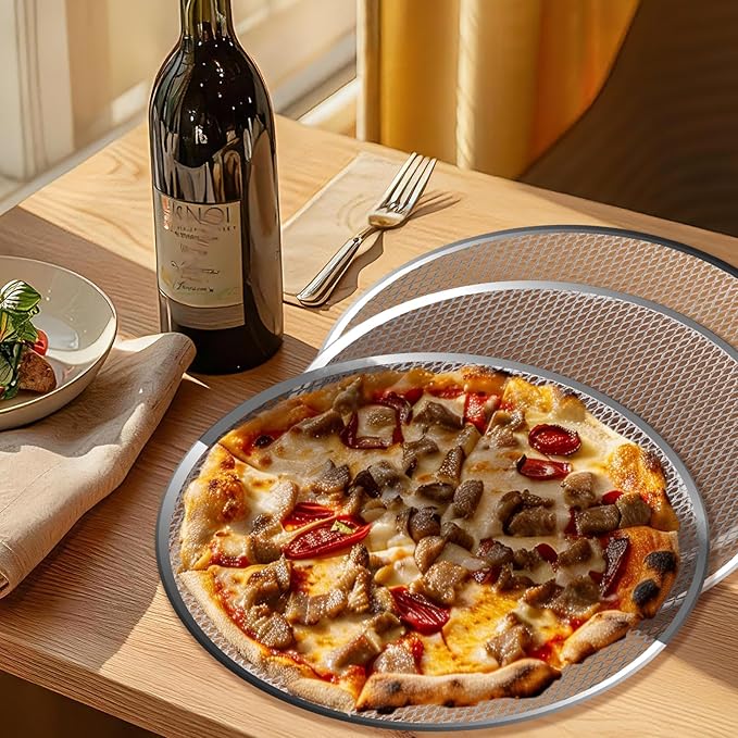 Pesilo 3 Pcs 12 Inch Pizza Screen, Aluminum Alloy Round Pizza Pan for Oven Nonstick Pizza Mesh Baking Tray, Seamless Rim Pizza Making Net for BBQ Home Kitchen Restaurant Supplies